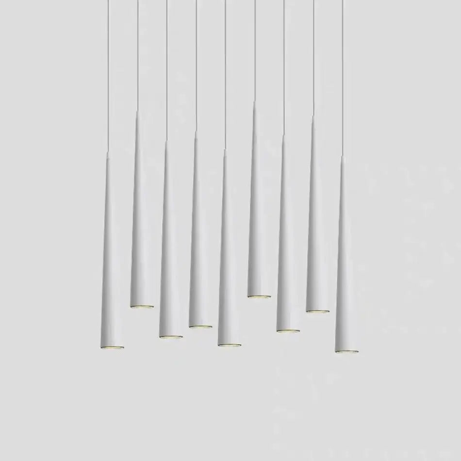 Set of seven minimalist white cylindrical pendant lights with decorbites led tube for kitchen dining room bar lighting