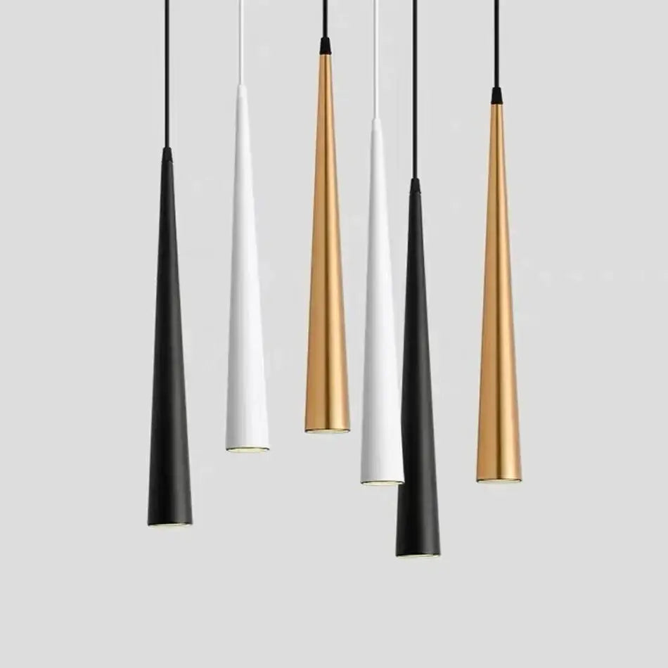 Five matt black and white conical pendant lights from decorbites led tube pendant for kitchen and dining lighting