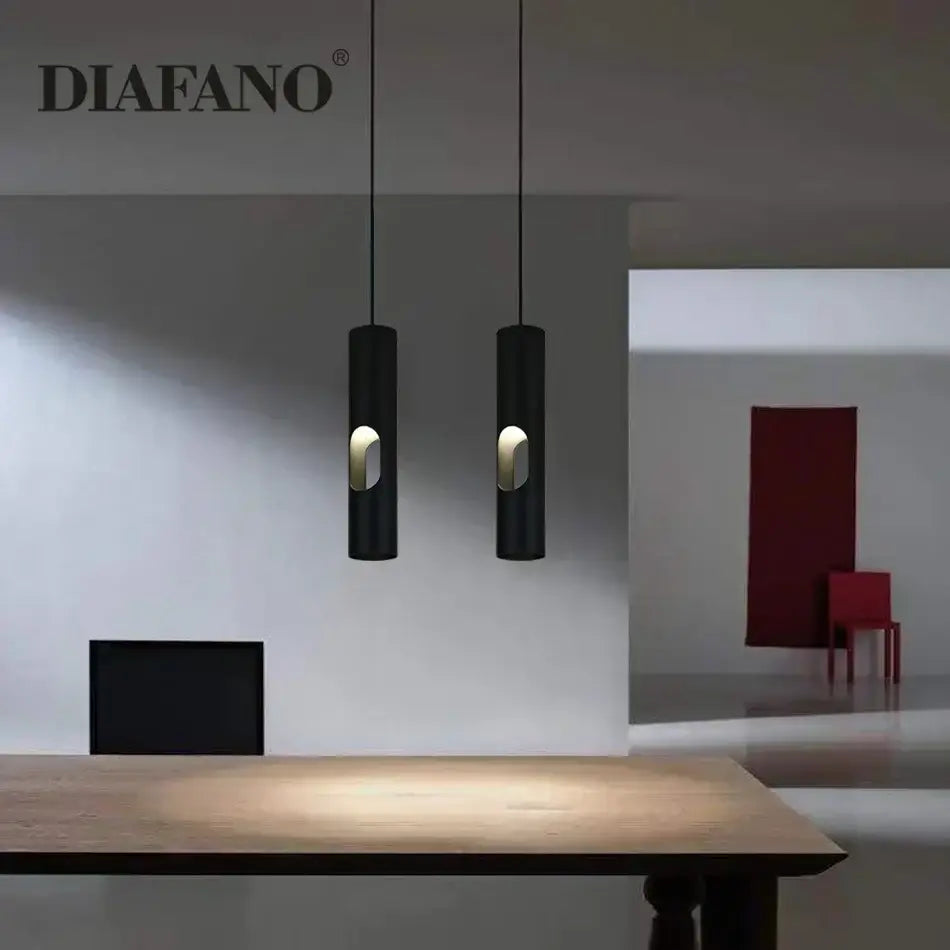 Black cylindrical DecorBites led tube surface mount pendant lights with warm circular fixtures for modern living rooms
