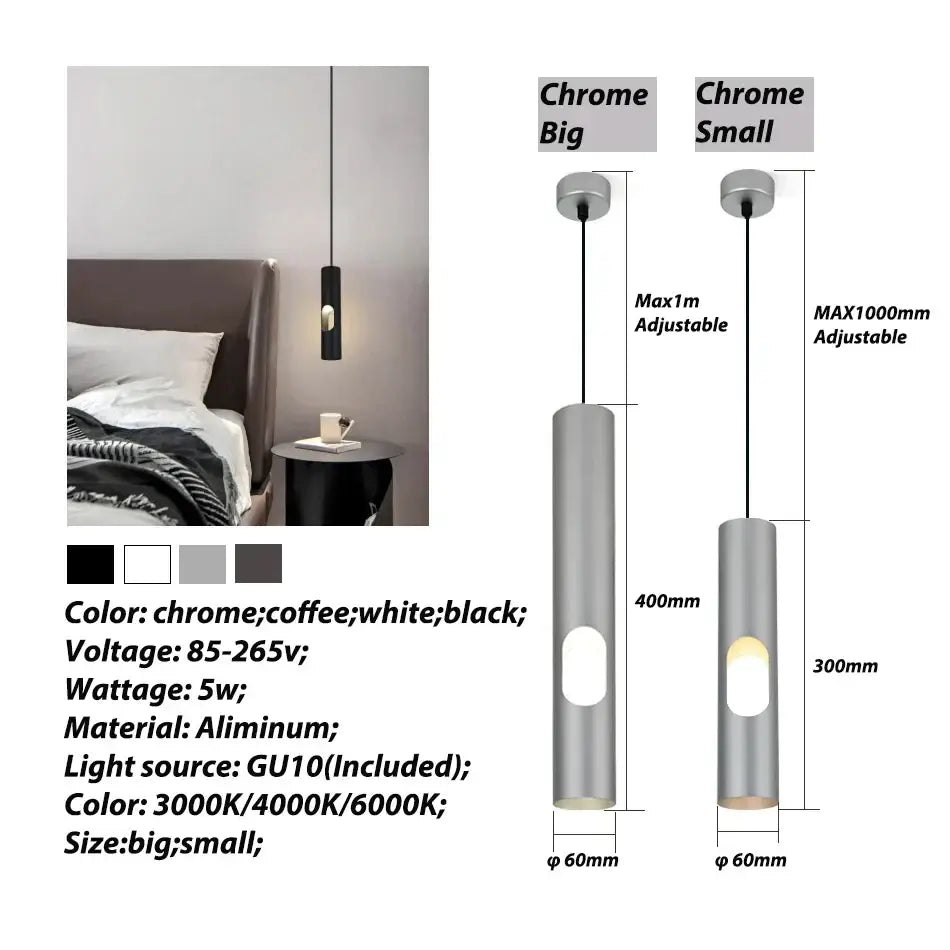 Chrome-finished decorbites led tube surface mount downlight with adjustable hanging length in sleek cylindrical design