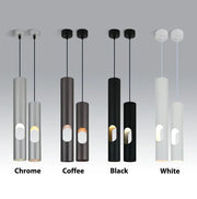 Modern cylindrical pendant lights in chrome coffee black and white finishes for decorbites led tube surface mount use
