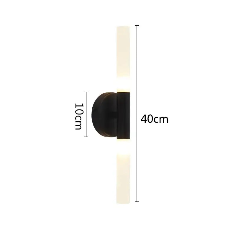 Modern black metal decorbites led tube wall light with two vertical frosted glass tubes for bedroom and foyer use