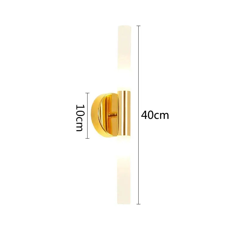 Gold-toned modern metal decorbites led tube wall sconce with two frosted glass panels for bedroom bathroom living room use