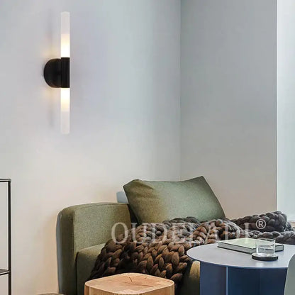Black and frosted glass decorbites led tube wall sconce with modern metal design for bedroom bathroom foyer lighting