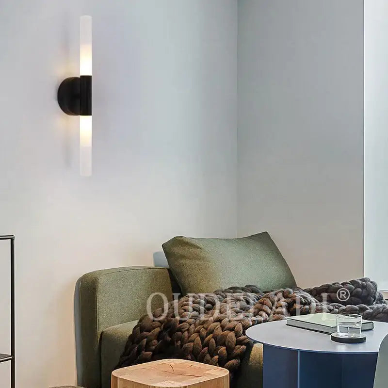 Black and frosted glass decorbites led tube wall sconce with modern metal design for bedroom bathroom foyer lighting