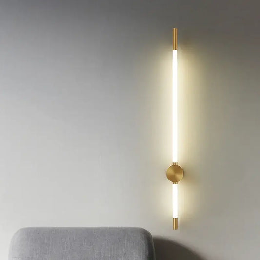 Decorbites led tube wall lights with gold metal frame and warm white vertical led tube for bedroom and living room lighting