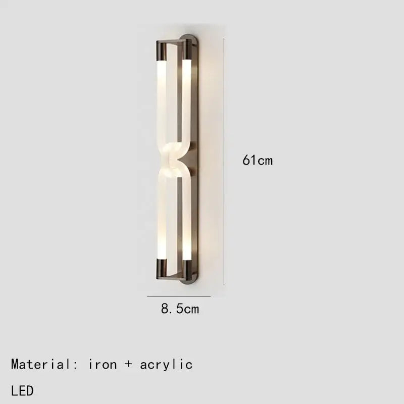 Modern wall sconce decorbites led tube with two vertical acrylic light tubes framed by gold black white metal