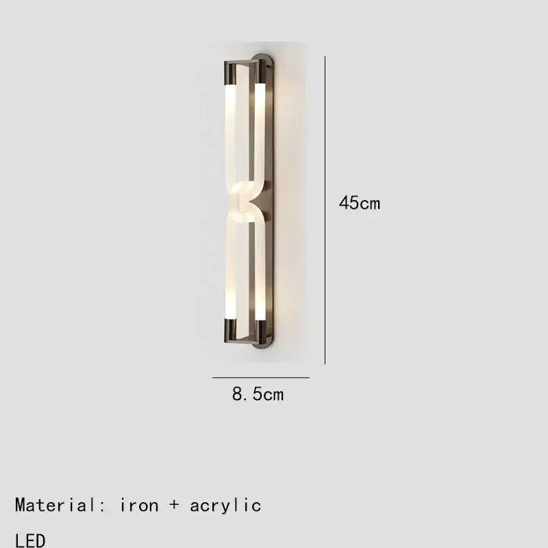Modern 45cm tall decorbites led tube wall sconce with sleek gold black white metal and acrylic design featuring illuminated bars