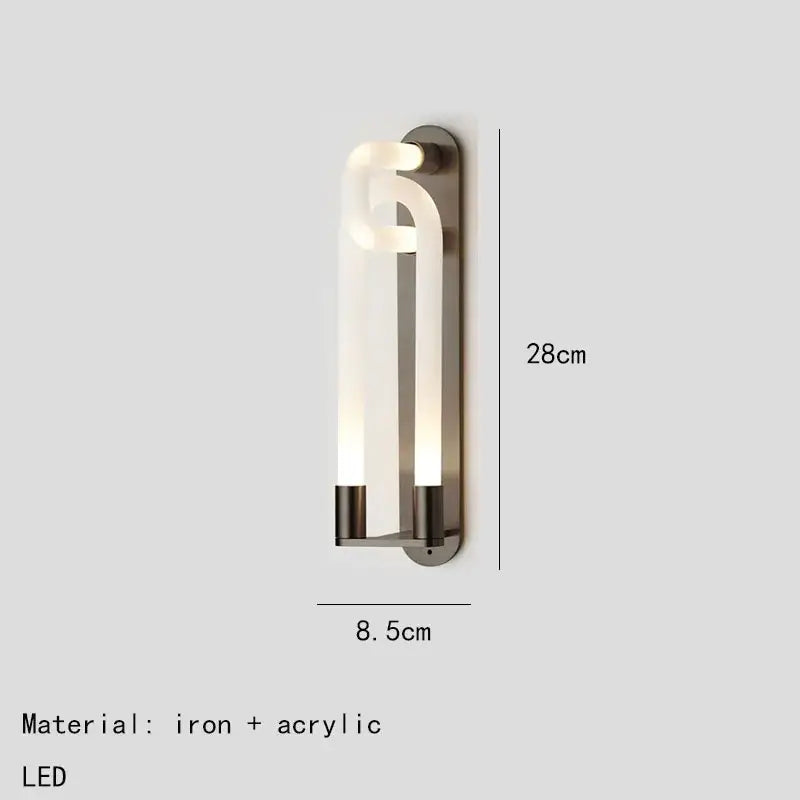 Modern minimalist decorbites led tube wall sconce with gold black iron frame and white acrylic diffuser curved design