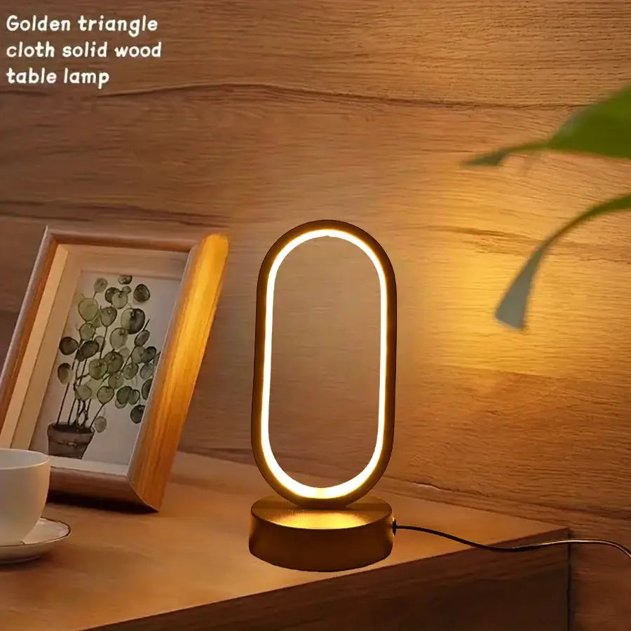 Decorbites led u-shaped bedroom bedside decorative lamp with golden triangle solid wood frame and warm led lighting