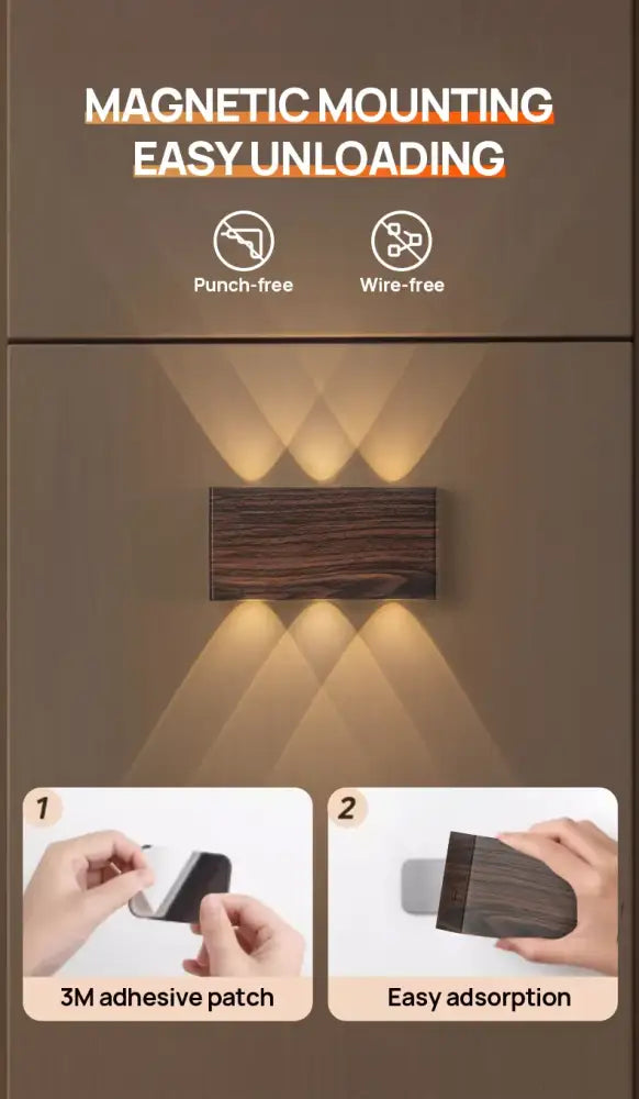 DecorBites™ wireless magnetic wooden led wall sconce battery operated for modern wall lighting decor