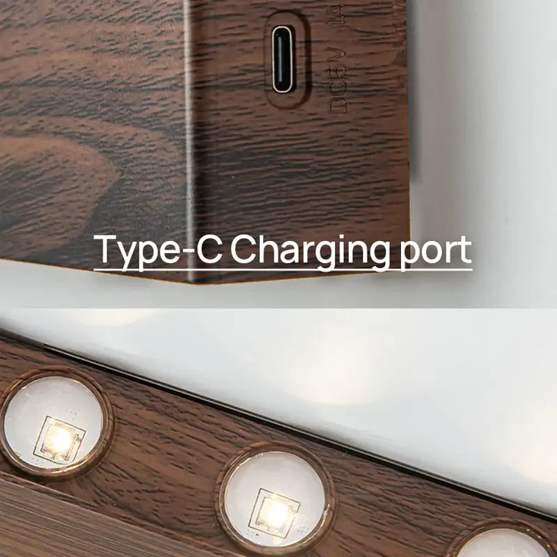 DecorBites™ led wall sconce wooden light fixture with Type-C charging port battery operated wall sconce