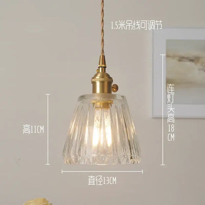 Decorbites led walnut and glass pendant light with clear faceted glass and brass fixture for dining room lighting