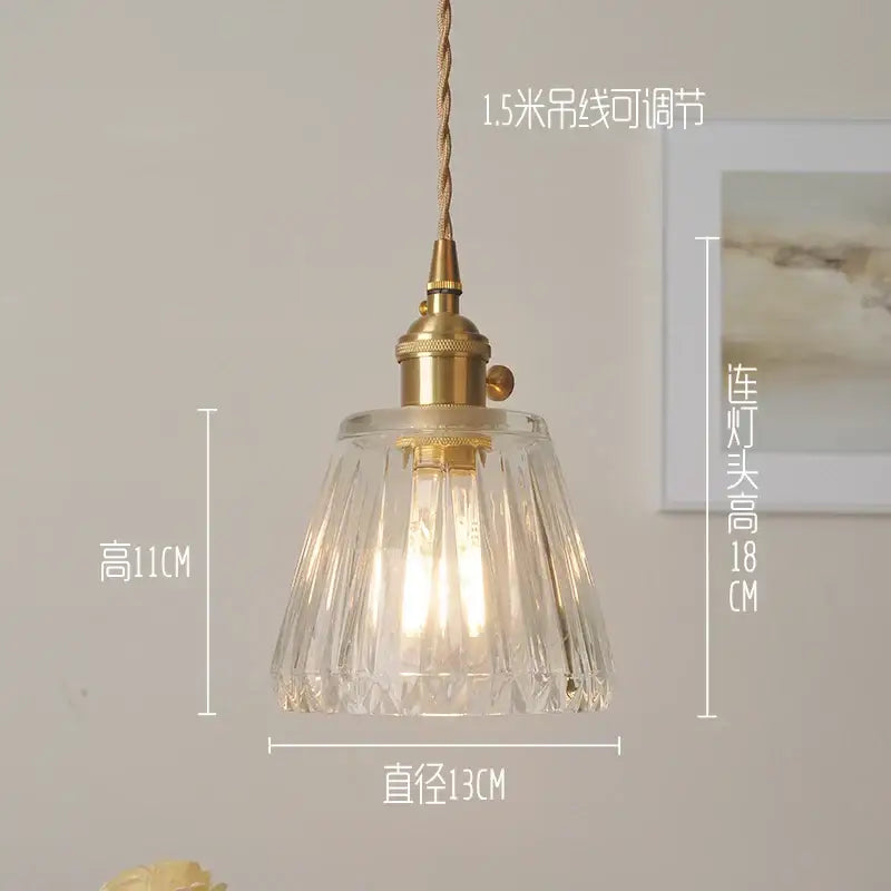 Decorbites led walnut and glass pendant light with clear faceted glass and brass fixture for dining room lighting