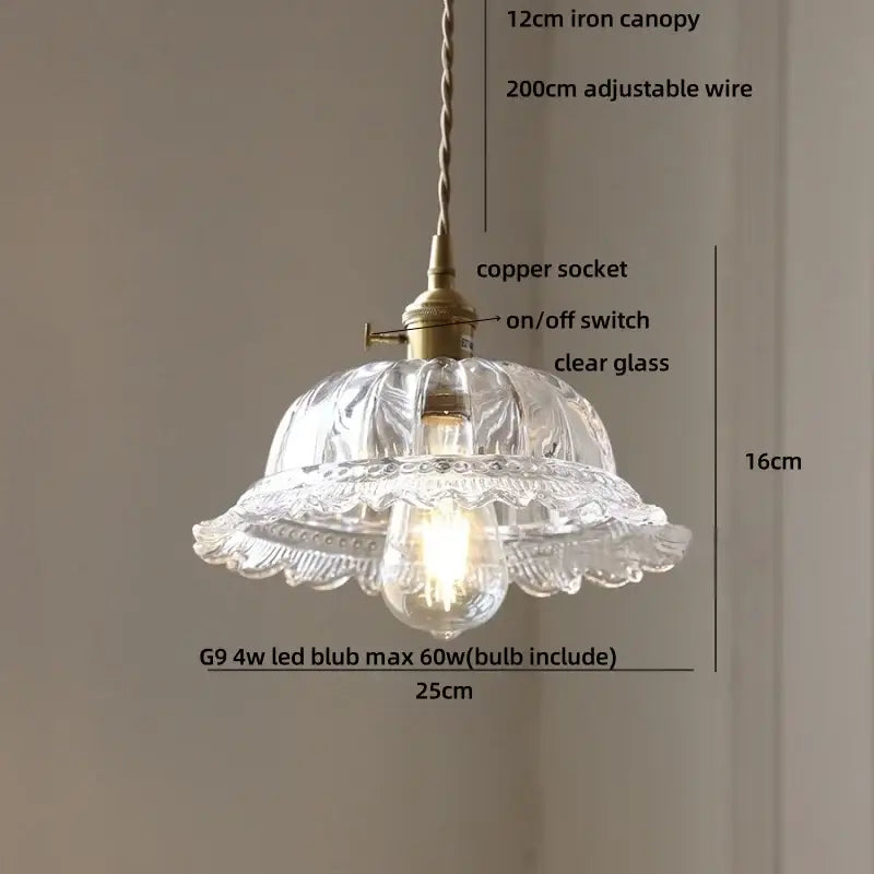 Clear glass pendant light with fluted petal design and brass metal parts from decorbites led walnut collection for dining room