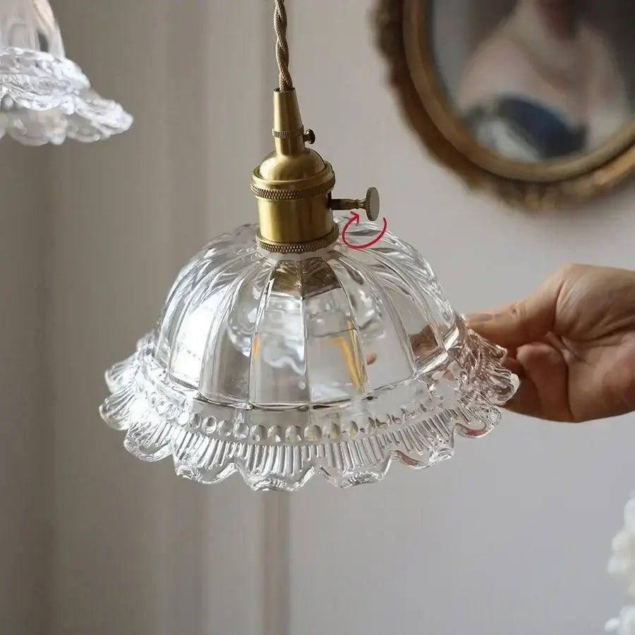 Clear intricately cut glass pendant light with brass fixture for dining room in decorbites led walnut and glass design