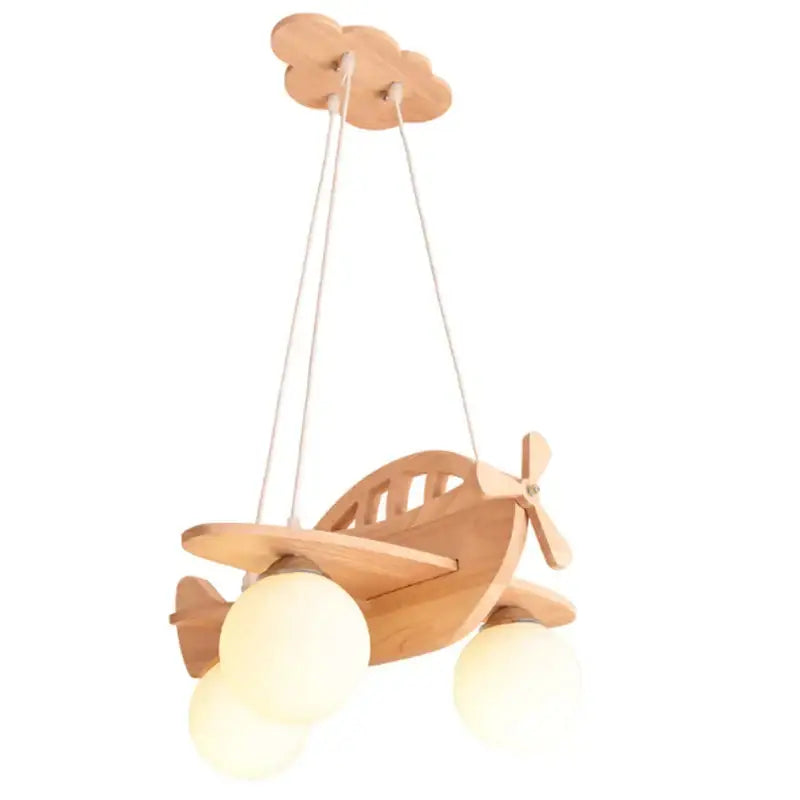 Decorbites led wooden aircraft kids chandelier with light wood airplane pendant and frosted globe bulbs for bedroom lighting
