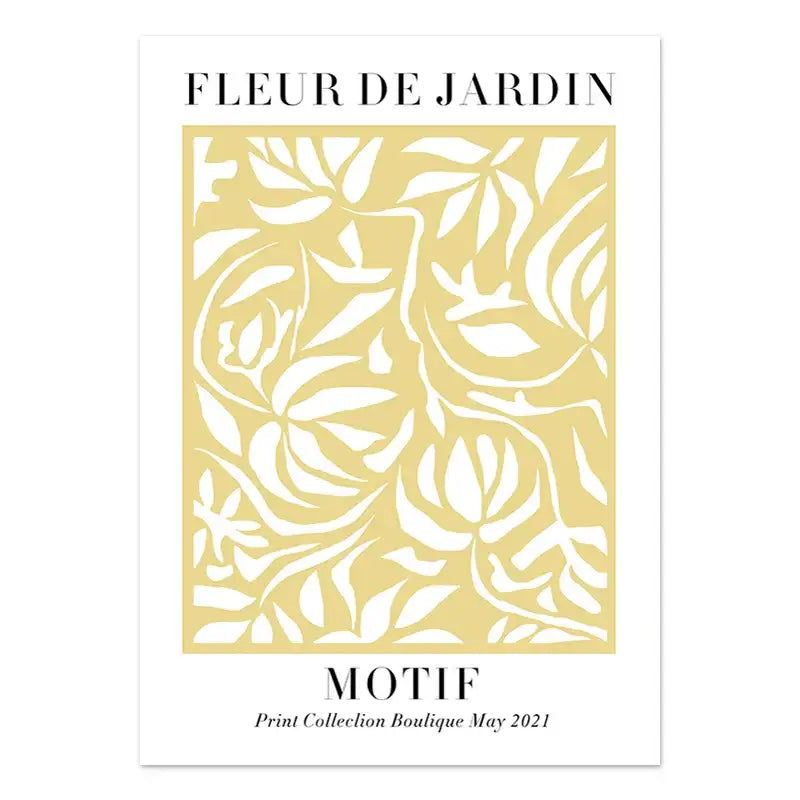 Decorbites™ lemon flower vintage plant canvas wall art with a white floral pattern on soft gold background labeled fleur de jardin motif