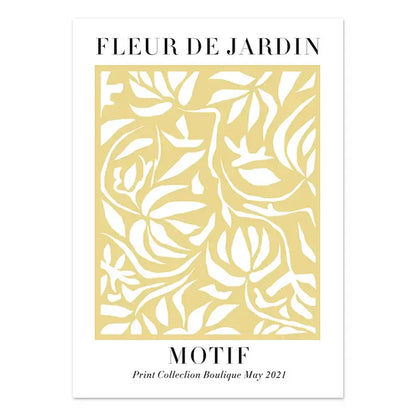 Decorbites™ lemon flower vintage plant canvas wall art with a white floral pattern on soft gold background labeled fleur de jardin motif