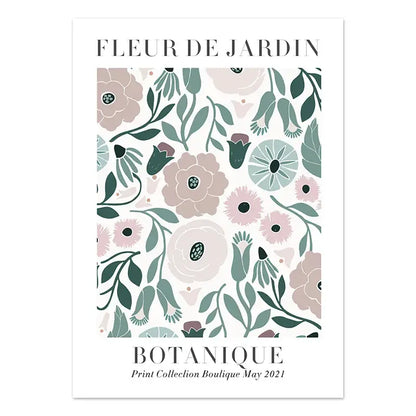 A rectangular decorbites™ lemon flower vintage plant canvas wall art with soft pink, green, and blue floral pattern on white background