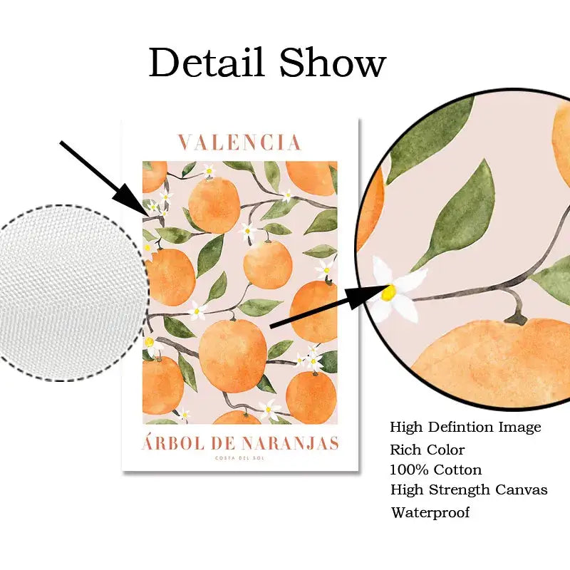 Soft peach-colored canvas wall art by decorbites featuring vintage plant lemon flower orange trees with blossoms