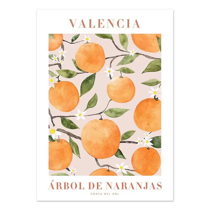 Decorbites™ lemon flower vintage plant wall art featuring vibrant orange fruits with green leaves on pink canvas