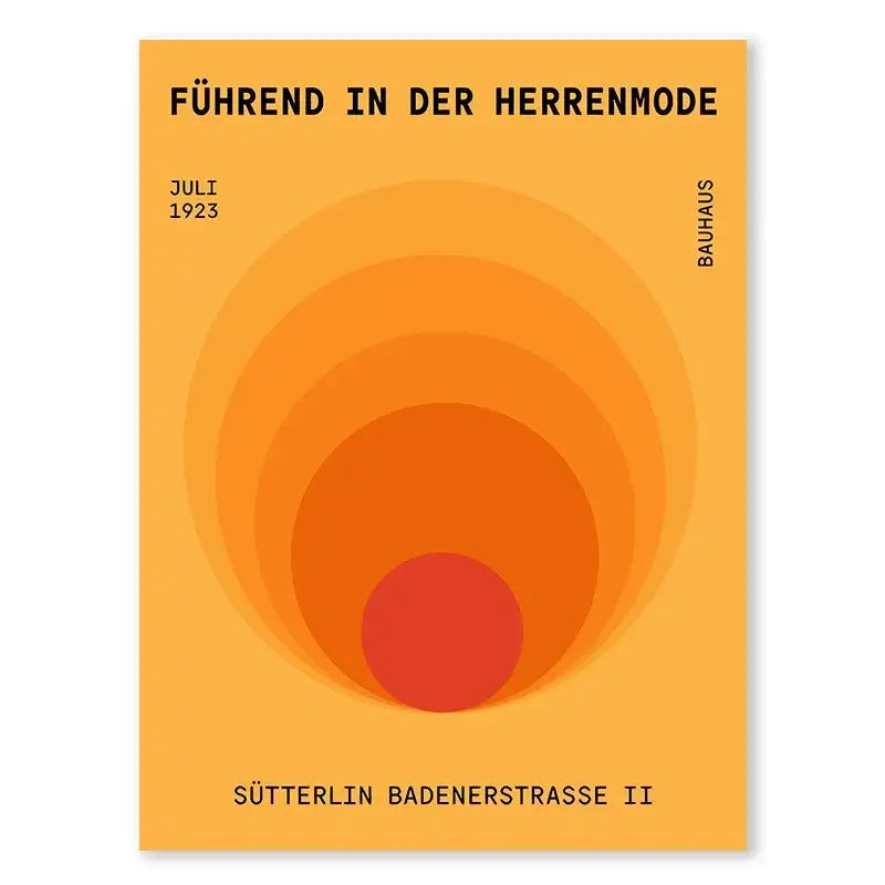 Decorbites™ leopard color block abstract canvas wall art featuring orange-toned bauhaus concentric circles and bold typography