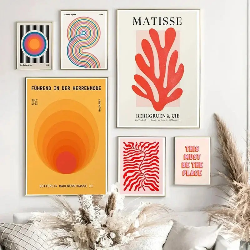 Vibrant red coral print wall art by matisse in decorbites™ leopard color block abstract canvas design