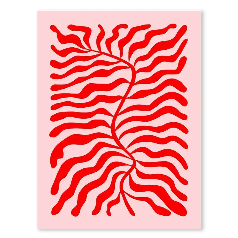Decorbites™ leopard color block abstract canvas wall art featuring a vibrant red leaf pattern on soft pink background