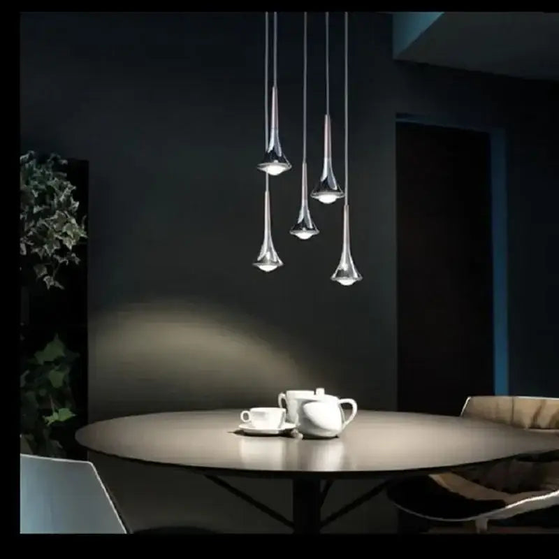 Modern chrome-finished decorbites chandelier with trumpet-shaped glass shades for living room light luxury meteor design