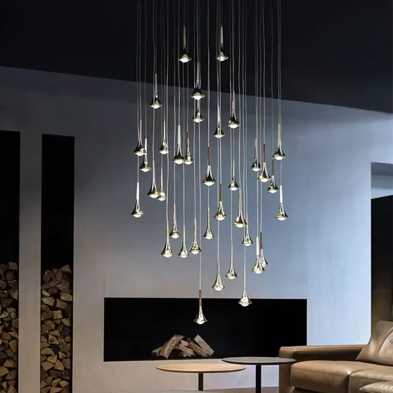 Modern chrome-finished decorbites light luxury meteor chandelier with trumpet-shaped fixtures for living room use