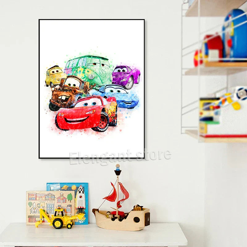 Lightning McQueen Cartoon Car Art Prints - Posters