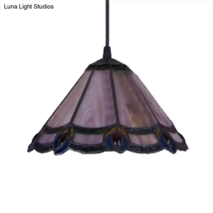 DecorBites™ loft tiffany purple glass cone suspension pendant light with intricate leaded detailing for living room