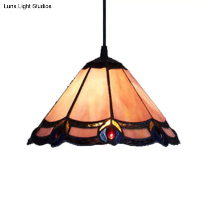 Decorbites loft tiffany purple glass cone suspension pendant light with amber stained glass for living room