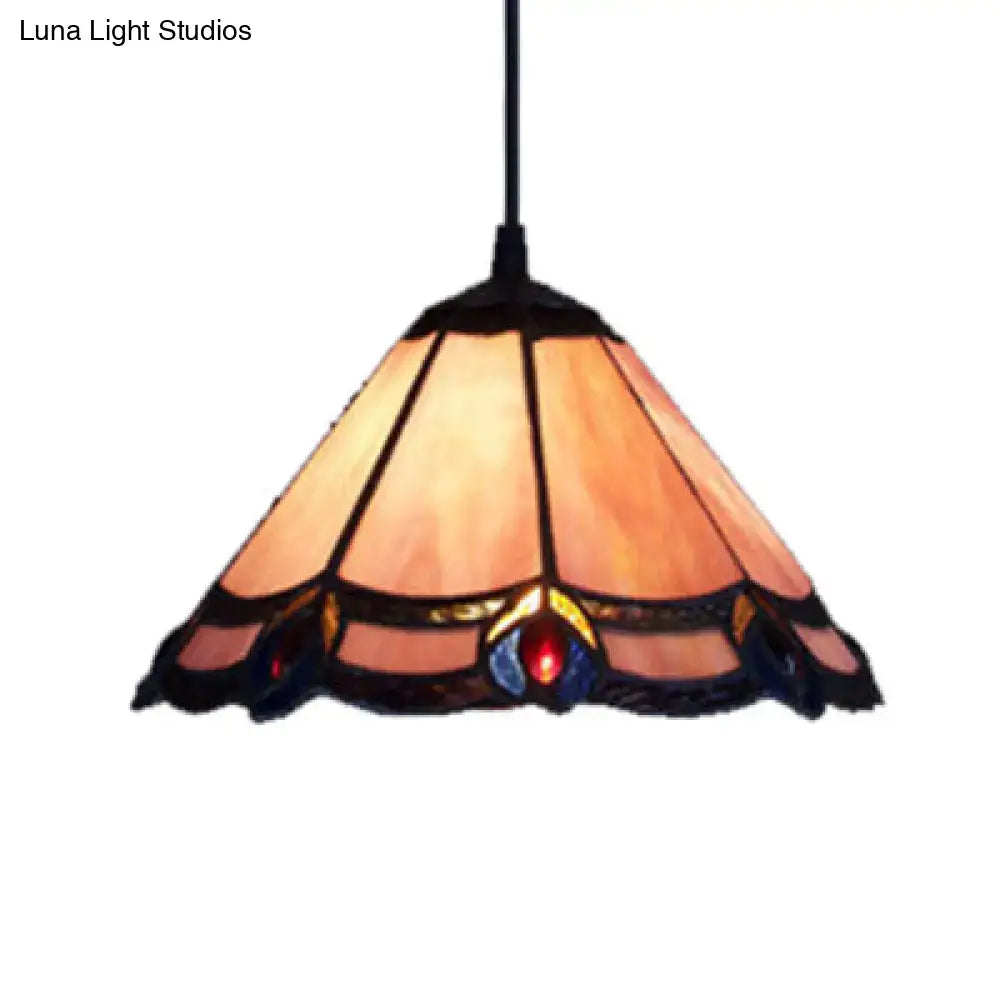 Decorbites™ loft tiffany purple glass cone suspension pendant light with amber stained glass and floral motif for living room