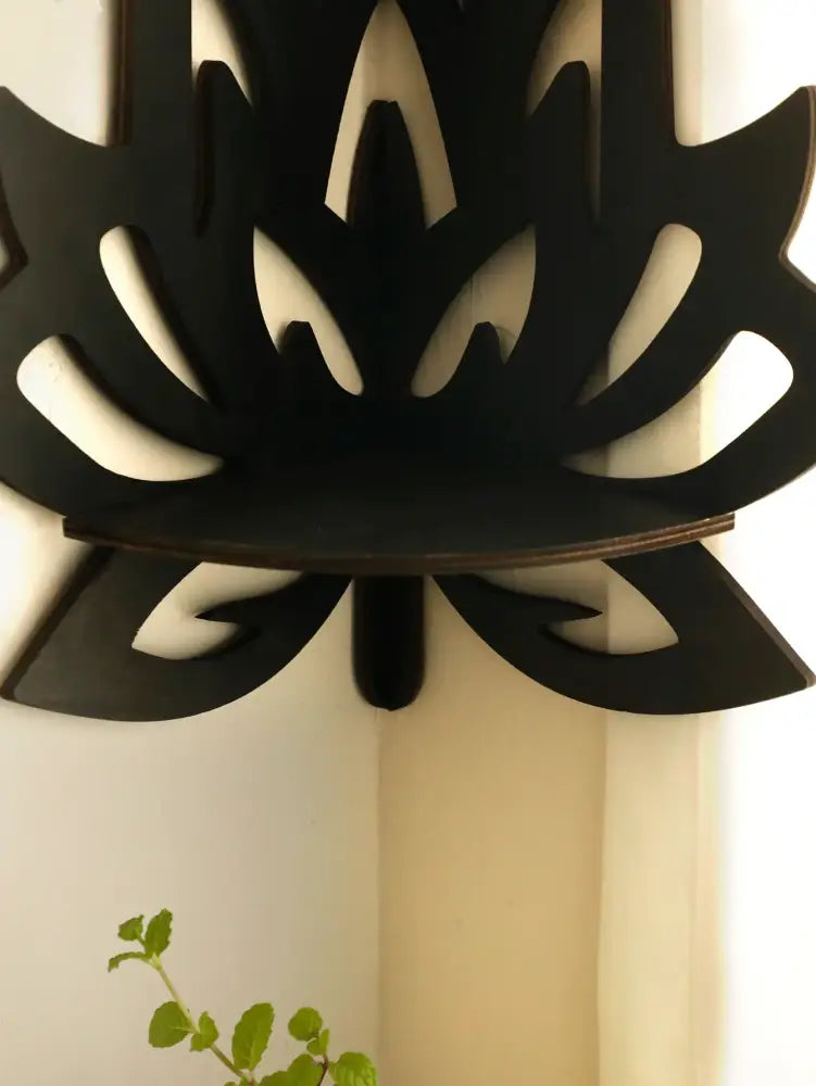Decorbites™ black wooden lotus floating wall shelf with minimalist flat design for multi-style home decor