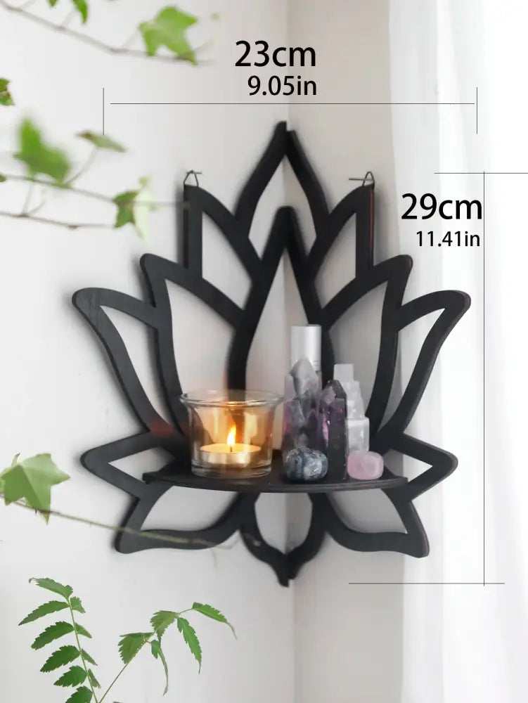 Black metal lotus floating wall shelf by decorbites with a multi-style design for elegant home decor display