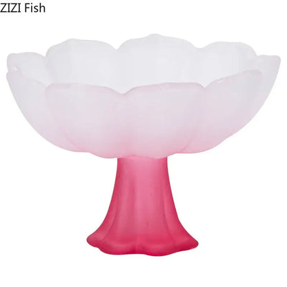 Pink frosted glass pedestal bowl shaped like a blooming lotus flower from decorbites lotus flower glass tea cups set