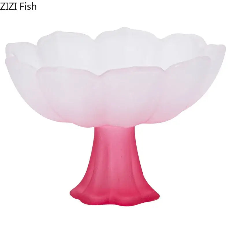 Pink frosted glass pedestal bowl shaped like a blooming lotus flower from decorbites lotus flower glass tea cups set