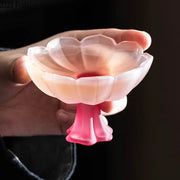 DecorBites lotus flower glass tea cups set of 2 in translucent pink and white flower-shaped dessert bowls with glossy finish