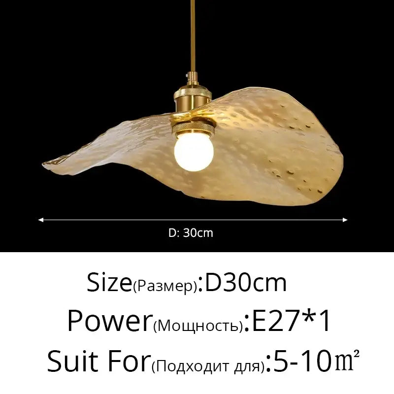 Gold-toned hammered glass pendant light with brass fixture and e27 bulb for dining room by decorbites lotus flower