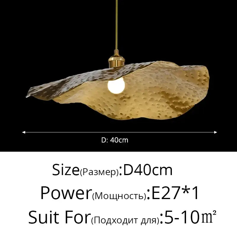 Decorbites lotus flower pendant light with gold-toned hammered glass and brass rod for dining room and hotel decor