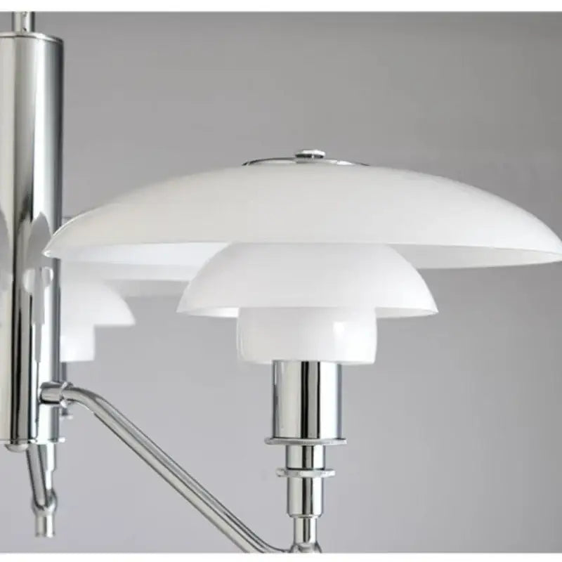 White opal glass pendant light with chrome frame in classic layered dome style decorbites lotus glass chandelier