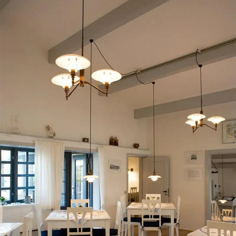 Brass-finished decorbites lotus glass pendant light with frosted glass shades for classic nordic dining room and bedroom
