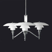 This decorbites lotus glass pendant light features a sleek chrome frame with white opal shades for modern spaces