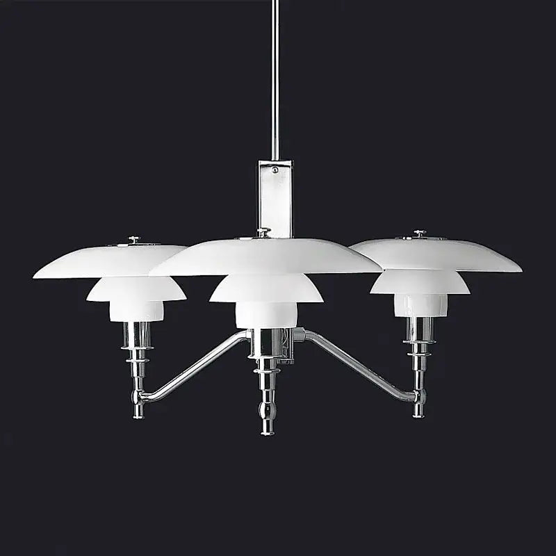 This decorbites lotus glass pendant light features a sleek chrome frame with white opal shades for modern spaces