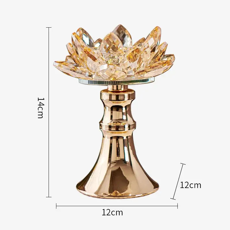 Golden crystal lotus glass flower candle holder with polished metallic base by decorbites home decor accessory
