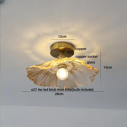DecorBites lotus glass ceiling light with delicate translucent fluted shade and copper base in modern Nordic design