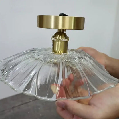 Clear glass pendant ceiling light with brass finish and fluted lotus glass led design by decorbites lotus glass