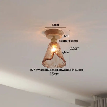 Decorbites lotus glass led ceiling light with warm-toned hand-blown glass pendant copper socket and ash wood base